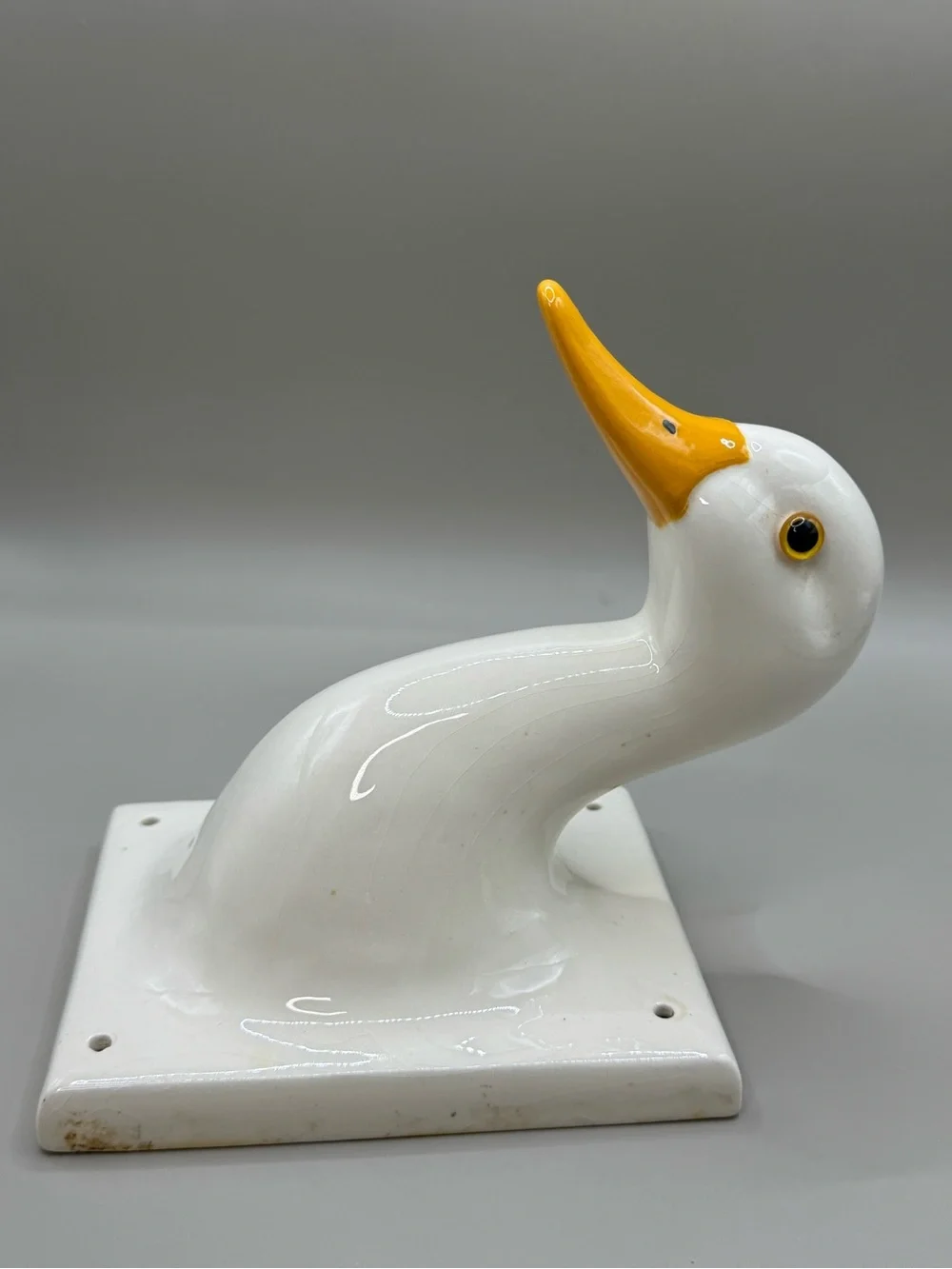 Vintage white ceramic goose duck head wall mount hook farmhouse cottage kitchen